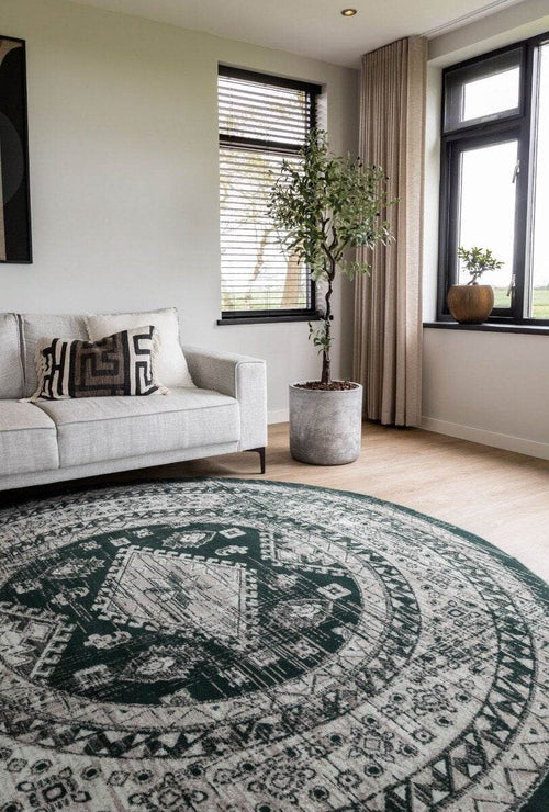 Interieur05 Rond Vintage Vloerkleed Aila Groen - 240 x 240 cm - vtwonen shop