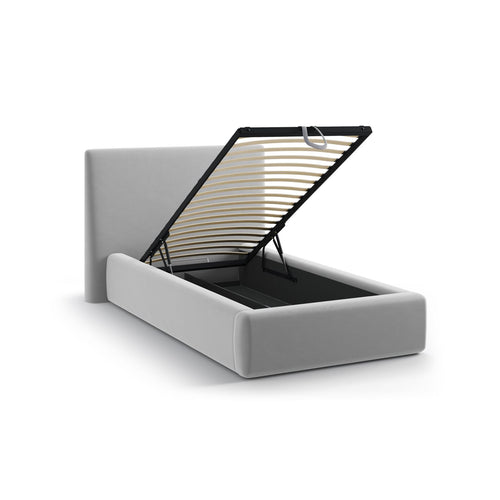 Cosmopolitan Design - Opbergbed met hoofdeinde Asti 90x200cm flueel lichtgrijs - 220x130x95cm