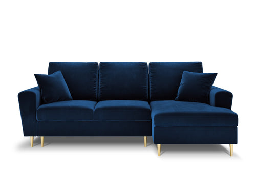 Cosmopolitan Design Converteerbare hoekbank rechts met opbergdoos Kyoto 4-zits, flueel, koningsblauw - 145x241x88cm