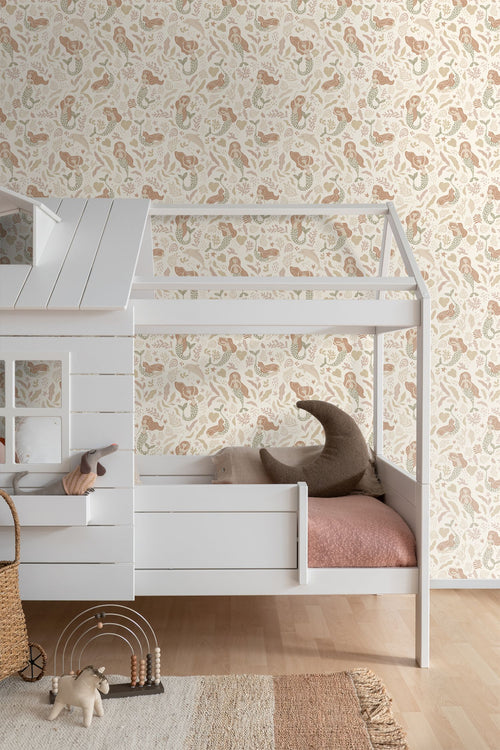 ESTAhome behang zeemeerminnen vergrijsd groen, beige en terracotta - 50 x 900 cm - 131498 - vtwonen shop