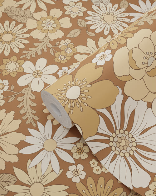 ESTAhome behang retro bloemen beige en bruin - 50 x 900 cm - 130965 - vtwonen shop