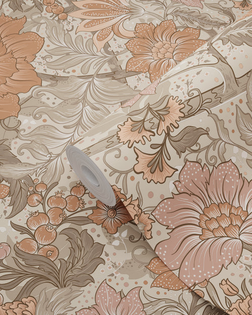 ESTAhome behang vintage bloemen terracotta - 50 x 900 cm - 131194