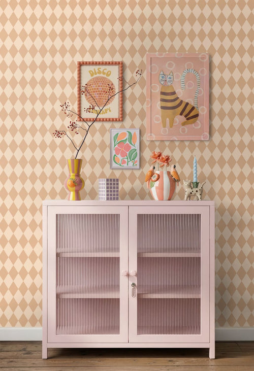 ESTAhome behang ruiten perzik roze - 50 x 900 cm - 132123