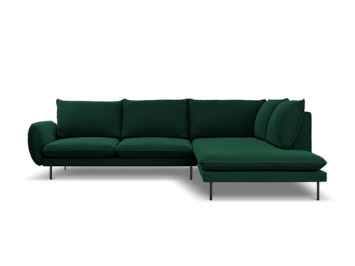 Cosmopolitan Design rechter hoekbank Vienna 6-zits, flueel, flessengroen - 185x275x95cm