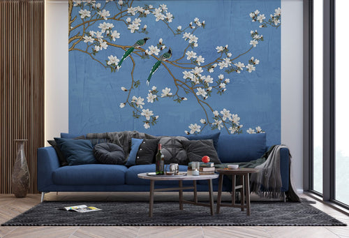 Sanders & Sanders fotobehang bloesemtakken vergrijsd blauw - 270 x 300 cm - 601176 - vtwonen shop