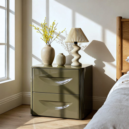 DÉJA Living Nachtkastje Setra - Kaki Groen Glossy MDF - 58x41x51cm