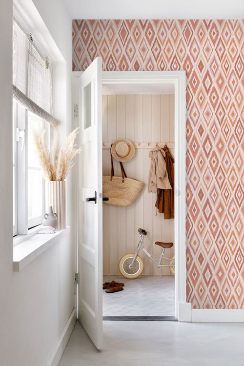 ESTAhome behang ruiten roze en terracotta - 50 x 900 cm - 131786
