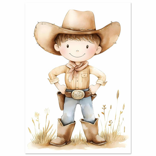 Artfulprints Poster Avontuurlijke cowboy   - 70x100 cm - Bruin