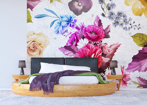 Sanders & Sanders fotobehang bloemen wit, roze en blauw - 360 x 270 cm - 600511 - vtwonen shop