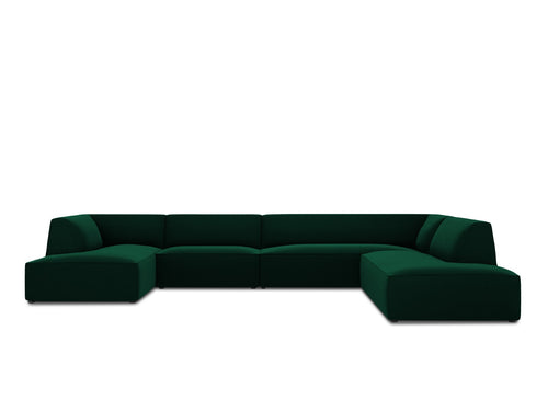 Micadoni Panoramische hoekbank rechts Ruby 7-zits, flueel, flessengroen - 273x366x69cm