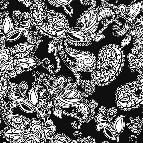 ESTAhome behang funky bloemen en paisleys zwart en wit - 53 cm x 10.05 m - 136844