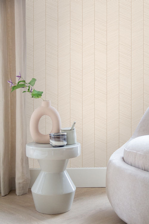 ESTAhome behang visgraat-motief zandkleurig en beige - 53 cm x 10.05 m - 139565