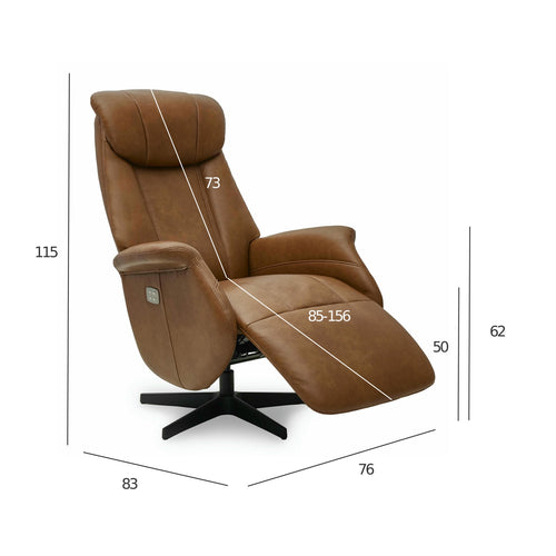 Furnhouse elektrische relaxfauteuil Bonanza - Cognacbruin - Draaibaar - 83x76x115