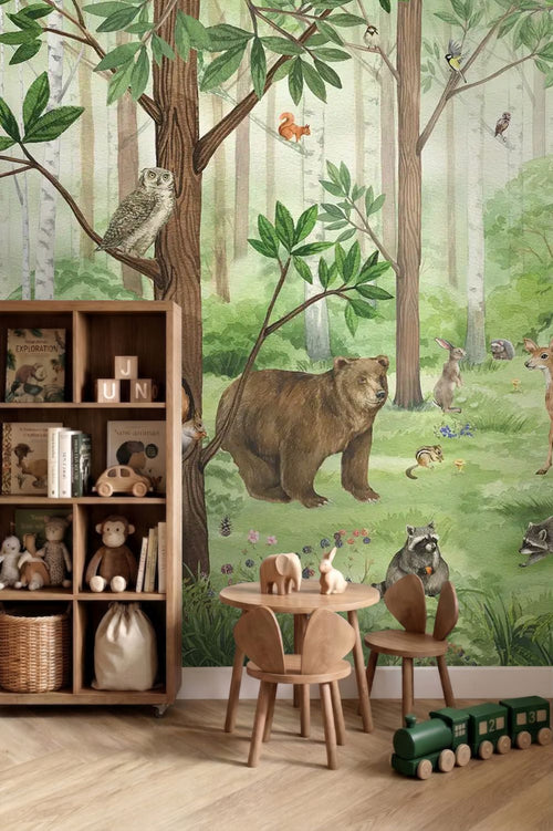 Sanders & Sanders fotobehang bosdieren groen en bruin - 375 x 270 cm - 601436