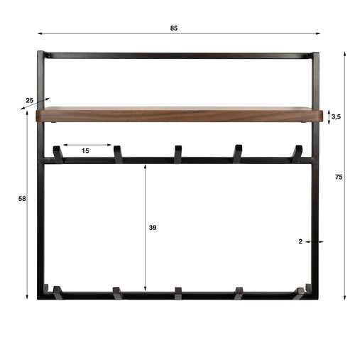 Giga Meubel Kapstok Air Solid - Bruin Hout - 2x6 Haken - 85x25x75cm