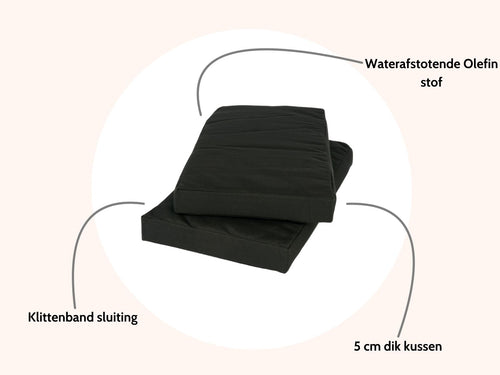 MaximaVida picknicktafel kussenpakket Havana zwart 55 x 27,5 x 5 cm - waterafstotend - 2 stuks