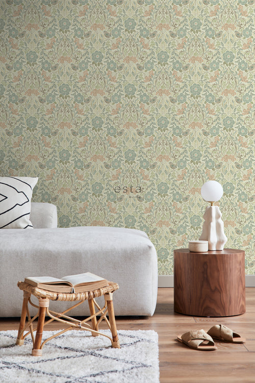 ESTAhome behang bloemen en vogels in art nouveau stijl meerkleurig 53 cm x 10.05 m 139323