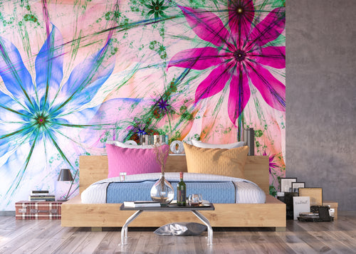 Sanders & Sanders fotobehang bloemen roze, blauw en groen - 375 x 270 cm - 600552