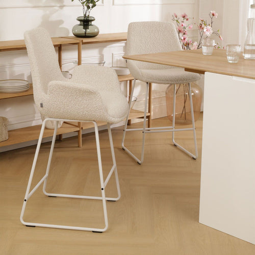 Nolon Nino-Eef Barkruk Bouclé Beige - met Armleuning - Wit - 65 cm