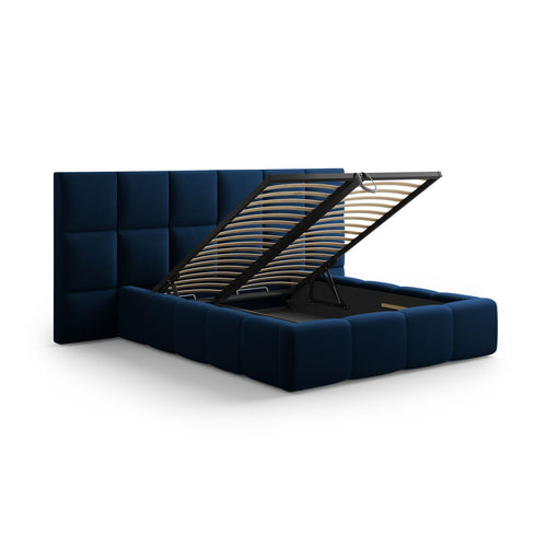 Cosmopolitan Design - Opbergbed met dubbel hoofdbord Livigno 200x140cm flueel koningsblauw - 230x200x125cm