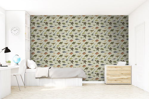 Sanders & Sanders behang dinosaurussen vergrijsd groen - 50 x 900 cm - 935367