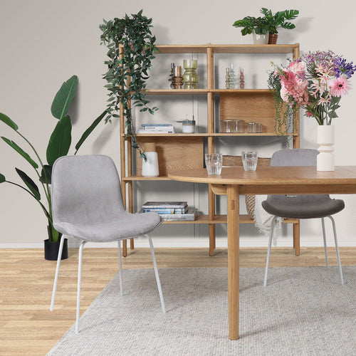 Nolon Nora-Fé Eetkamerstoelen Set van 2 - Rib Warm Grijs - Witte Poten - vtwonen shop