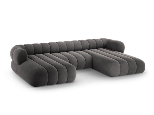 Cosmopolitan Design Panoramische bank Koge 6-zits, flueel grijs - 165x348x70cm