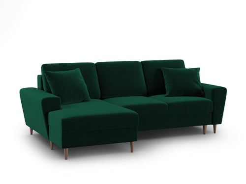 Cosmopolitan Design Uitklapbare hoekbank links met opbergdoos Kyoto 4-zits, flueel flessengroen - 145x241x88cm