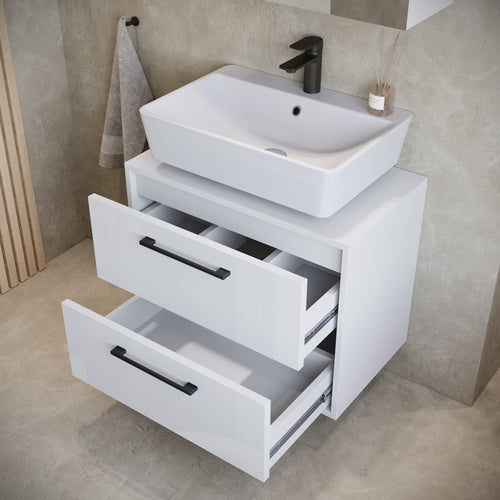 Badplaats Wastafelkast Florence 60 x 35 x 47 cm – Hoogglans Wit – Onderkast met Uitsparing