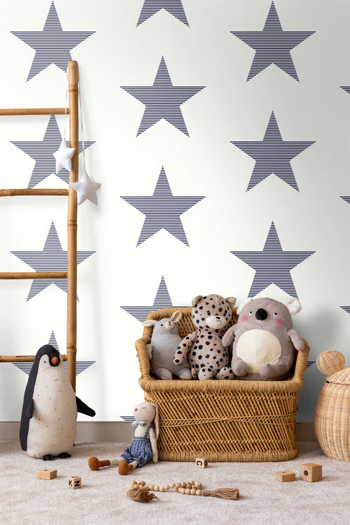 Walls4You behang grote ster donkerblauw - 53 cm x 10.05 m - 935287