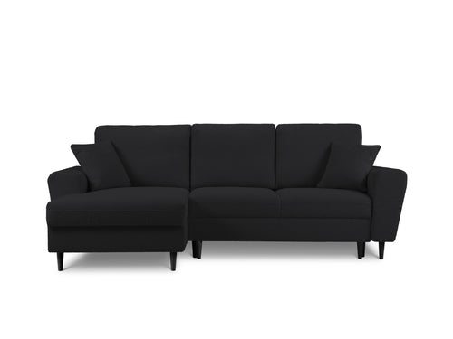 Cosmopolitan Design Uitklapbare hoekbank links met opbergdoos Kyoto 4-zits, boucle, zwart - 145x241x88cm