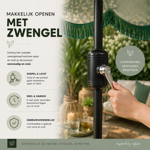 Mica Decorations Kelly Parasol met Draagtas - Stokparasol 238 x Ø235 cm - Tuin of Balkonparasol - Polyester, Staal - Donkergroen
