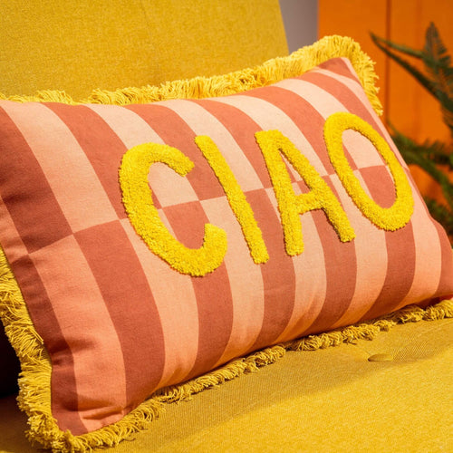 CIAO - sierkussen 30x50 cm - gestreept - 100% katoen - Melon - roze, oranje