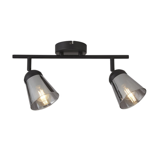 Mega Schijnwerper met 2 lichtpunten, zwart metaal met rookglas