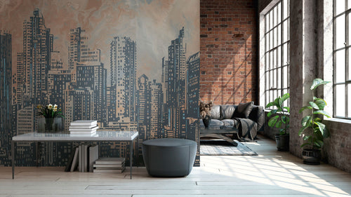 Livingwalls fotobehang horizon oranje, grijs en blauw - 371 x 280 cm - AS-393331