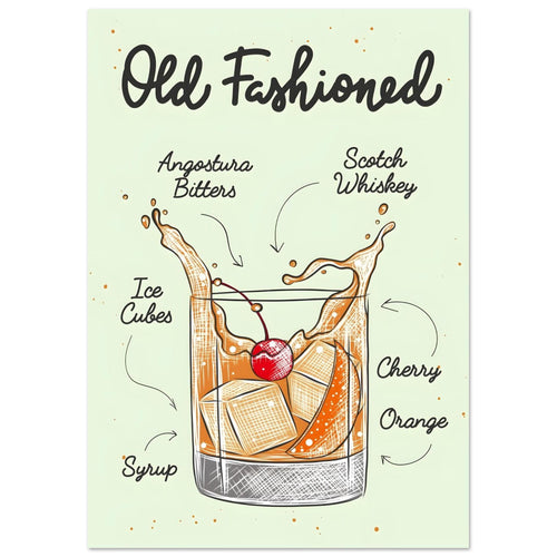 Artfulprints  Old Fashioned cocktail I – Illustratie   poster A4 21x29.7 cm - vtwonen shop