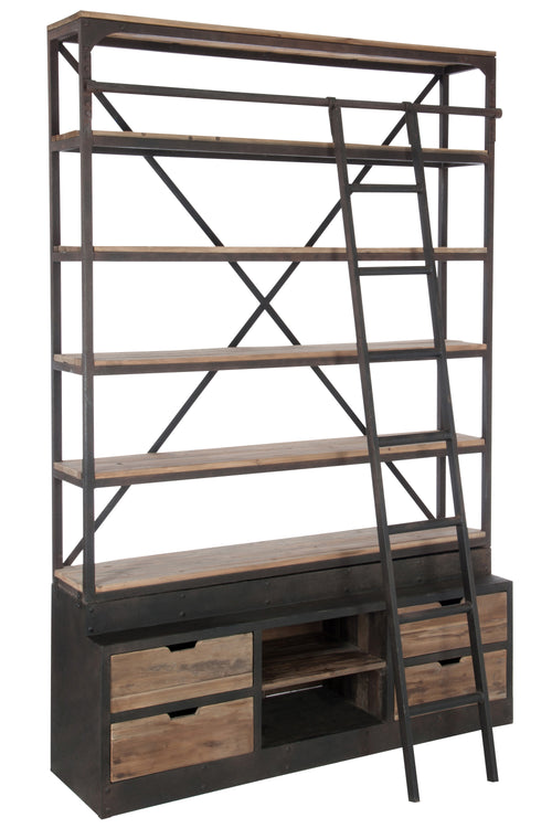 J-Line rek + ladder 4 Schap - hout/metaal - naturel/bruin