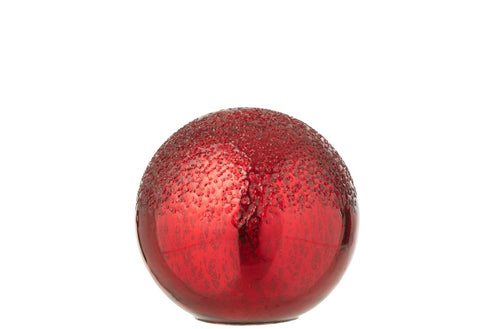 J-Line decoratie Bal Gekraakt - glas - kerstrood - small - LED