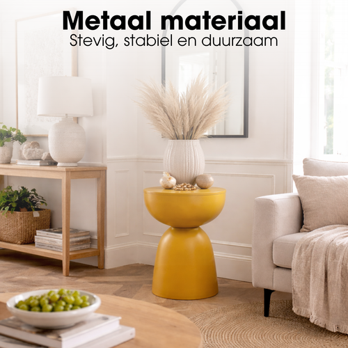 Mica Decorations Elliot Bijzettafel - Bijzettafel Rond H45 x Ø32 cm - Bijzettafeltje voor Woonkamer of Slaapkamer - Ideaal als Plantentafeltje - IJzer