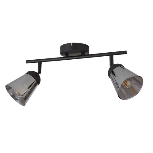 Mega Schijnwerper met 2 lichtpunten, zwart metaal met rookglas