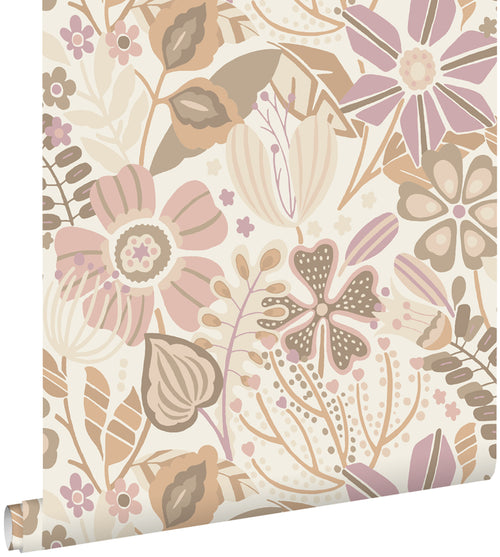 ESTAhome behang bloemmotief beige en lila paars - 53 cm x 10.05 m - 139675 - vtwonen shop