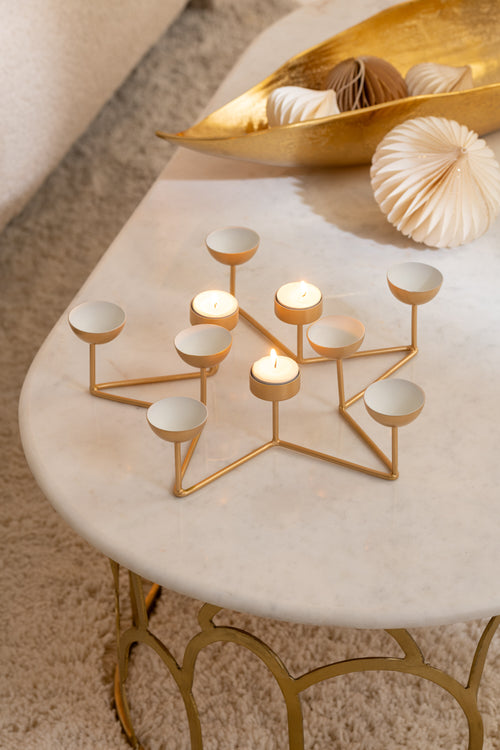 J-Line theelichthouder Ster - metaal- wit/goud