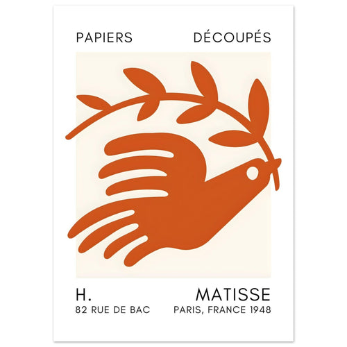 Artfulprints Poster Matisse – Peace dove orange   - 50x70 cm - Oranje