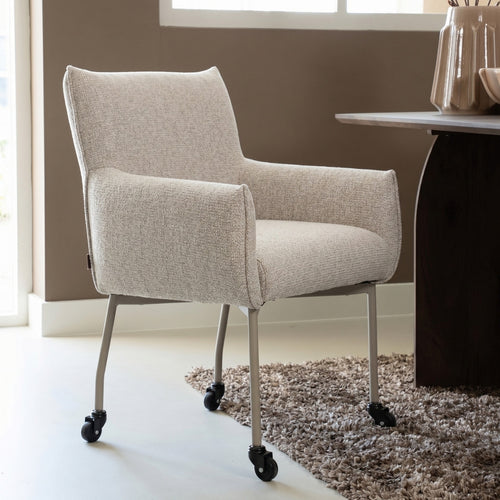 DÉJA Living Eetkamerstoel Arboga - Taupe/Beige - Incl. Wielen - Set van 2