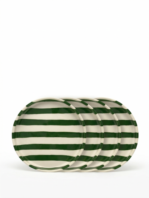 vtwonen - Gebaksbord - Strepen - Groen - Keramiek - 13cm - Set van 4