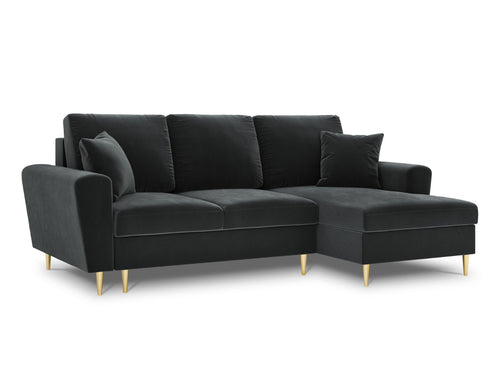 Cosmopolitan Design Converteerbare hoekbank rechts met opbergdoos Kyoto 4-zits, flueel, donkergrijs - 145x241x88cm