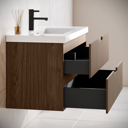 Badplaats Badkamermeubel Set Thermis 100 cm – Walnoot Bruin – Badmeubel met Wastafel