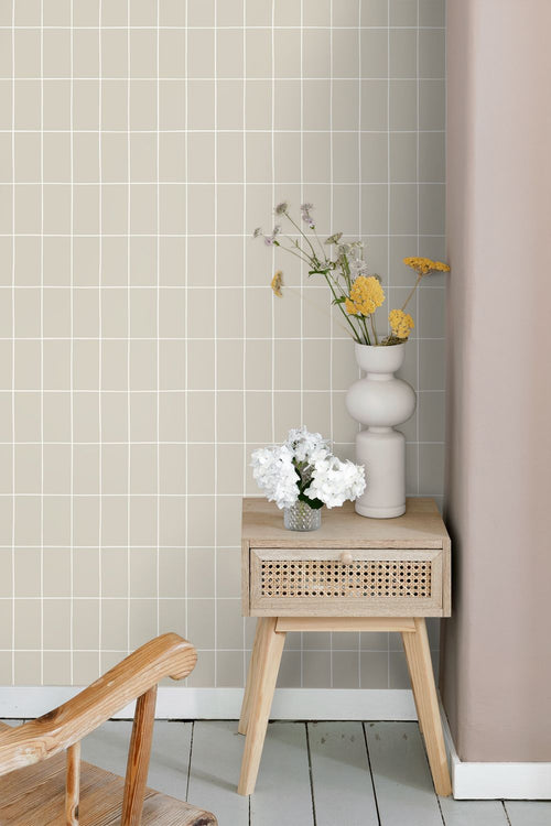 ESTAhome behang kleine tegeltjes beige - 50 x 900 cm - 131791