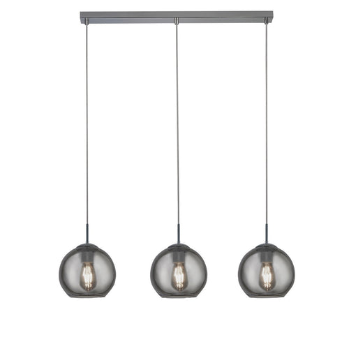 Searchlight Balls 3 lichtbalk plafond hanglamp chroom metaal & gerookt glas