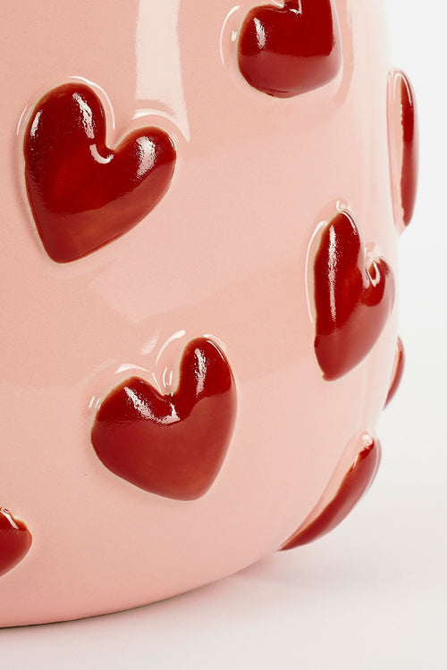 Mica Decorations  Hearts Vaas - H28 x Ø29 cm - Keramiek - Roze, Rood